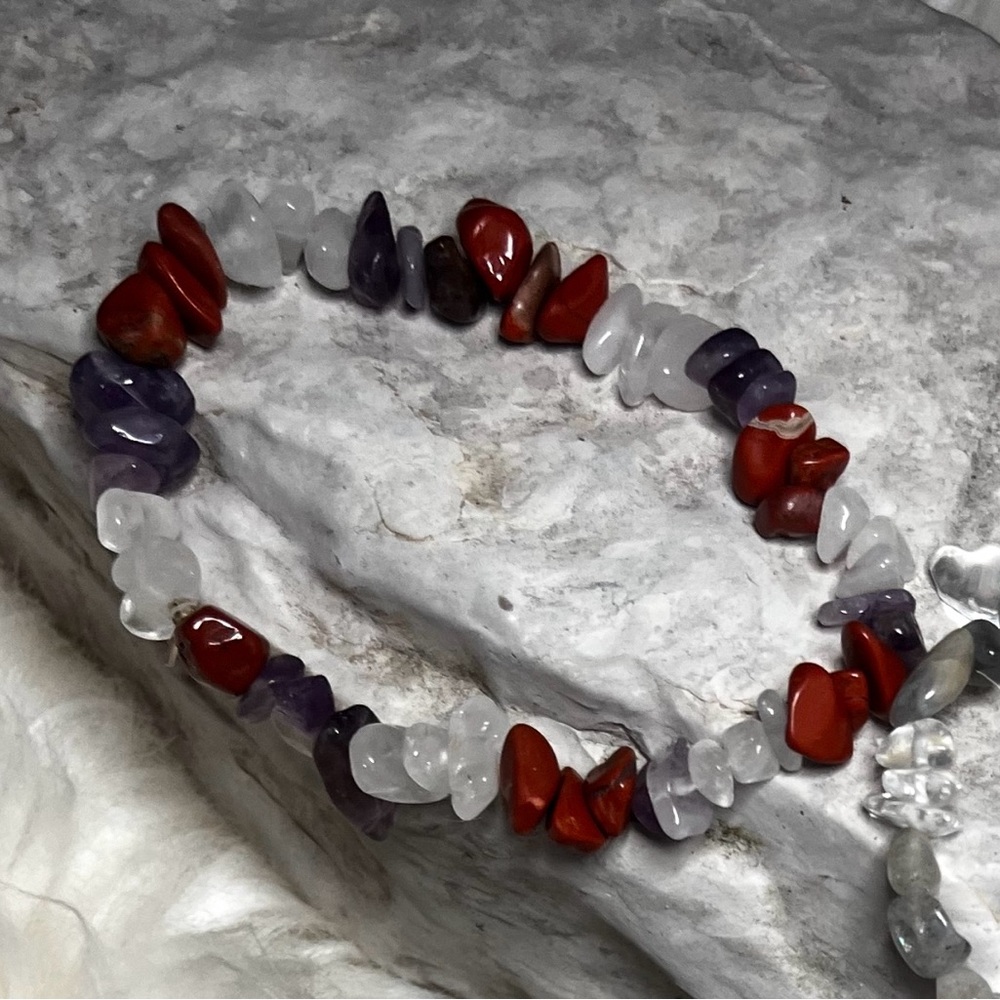 Elegant Red and White and Purple Gemstone Bracelet